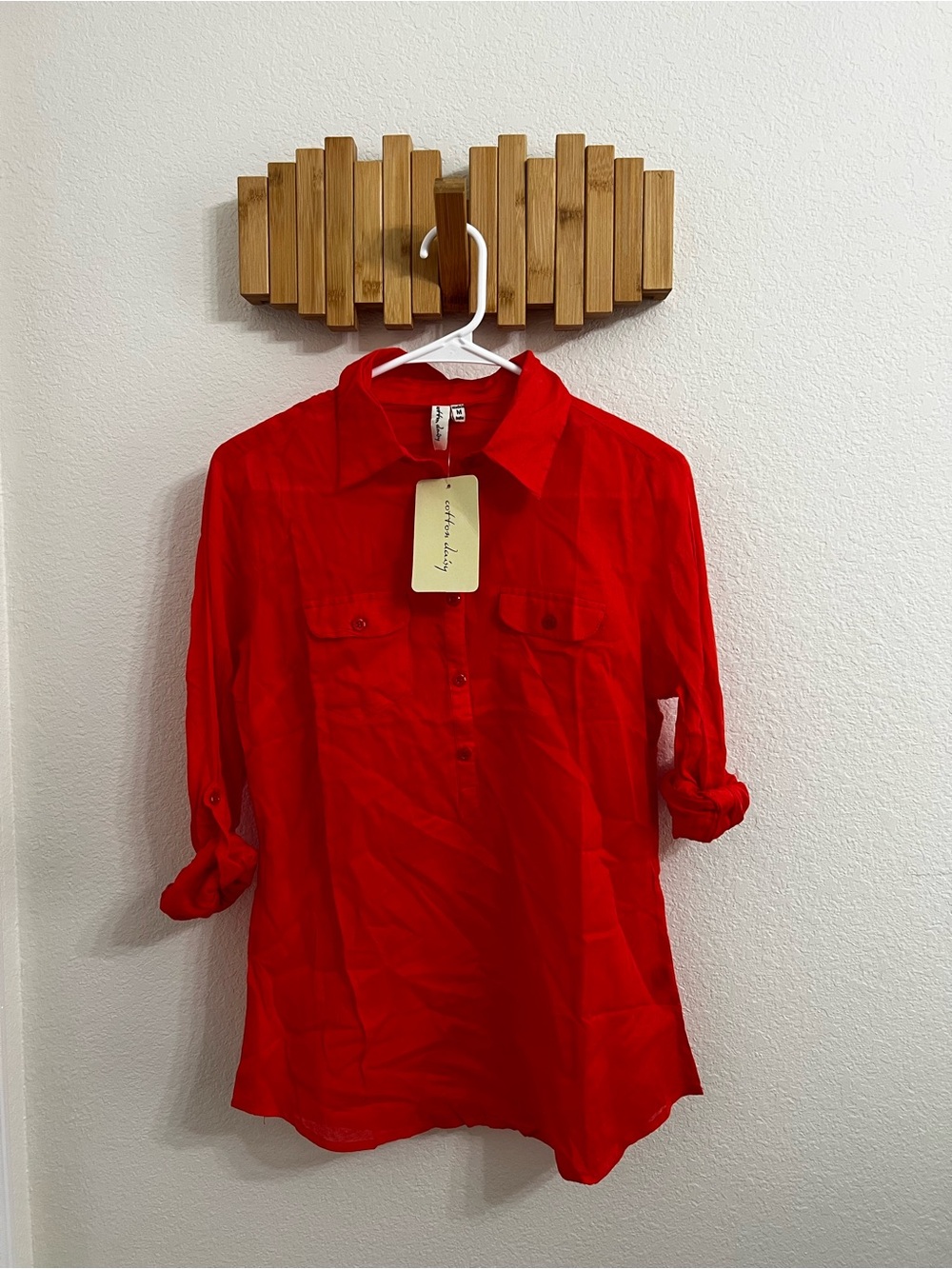 Cotton Daisy Bright Red Button-Down Shirt